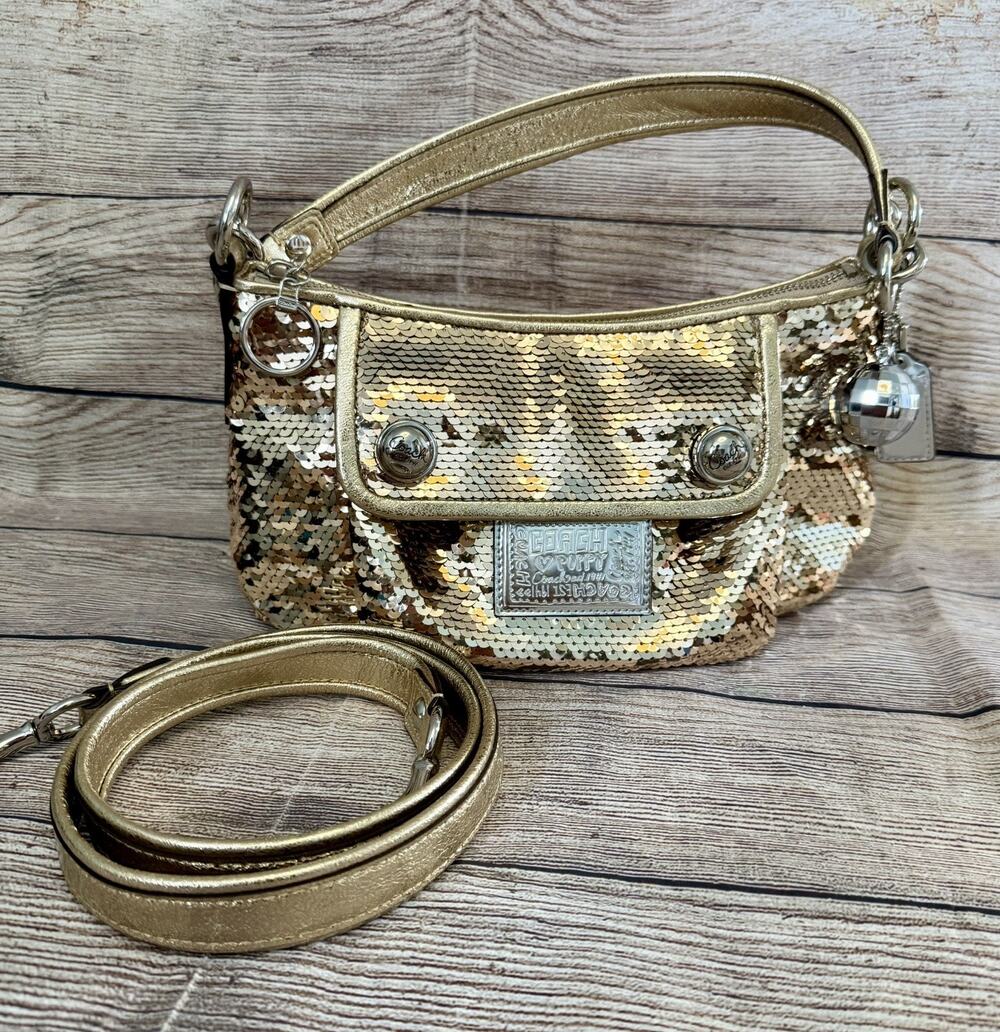 Coach Poppy Gold Sequin Groovy 15381 Disco Crossbody Bag Purse NEW W TAGS!